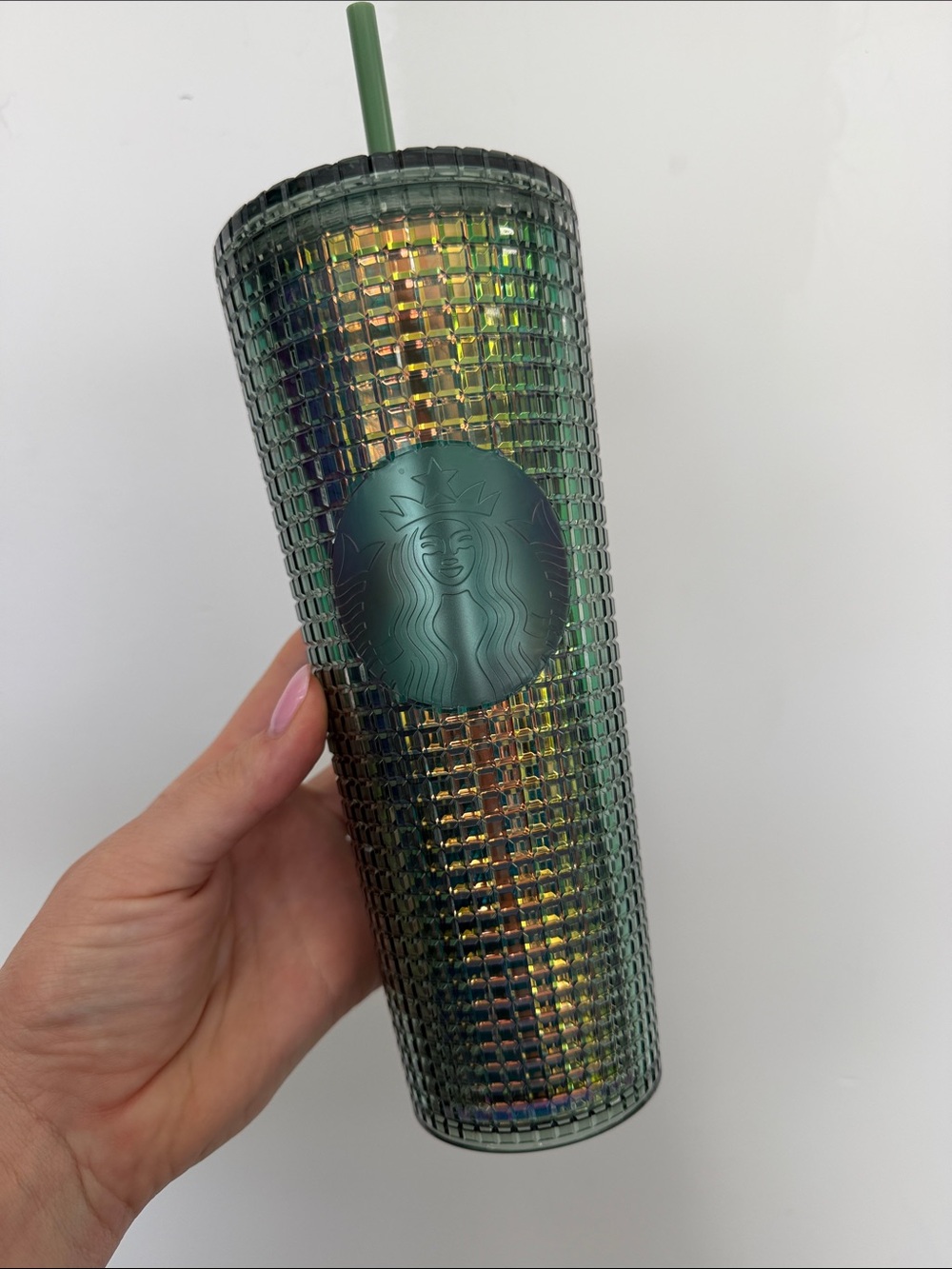 Starbucks 2022 Forest Green Iridescent Studded Grid Venti Tumbler